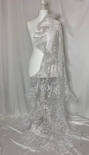 The Fariya Scarf in White - In Net with Organza frills