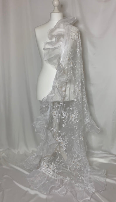 The Fariya Scarf in White - In Net with Organza frills