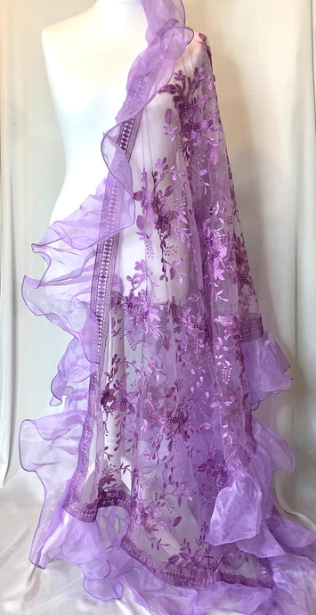 The Fariya Scarf in Violet - In Net with Organza frills