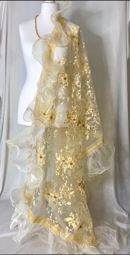 The Fariya Scarf in Dark Cream- In Net with Organza frills