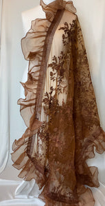 The Fariya Scarf in Chocolate- In Net with Organza frills