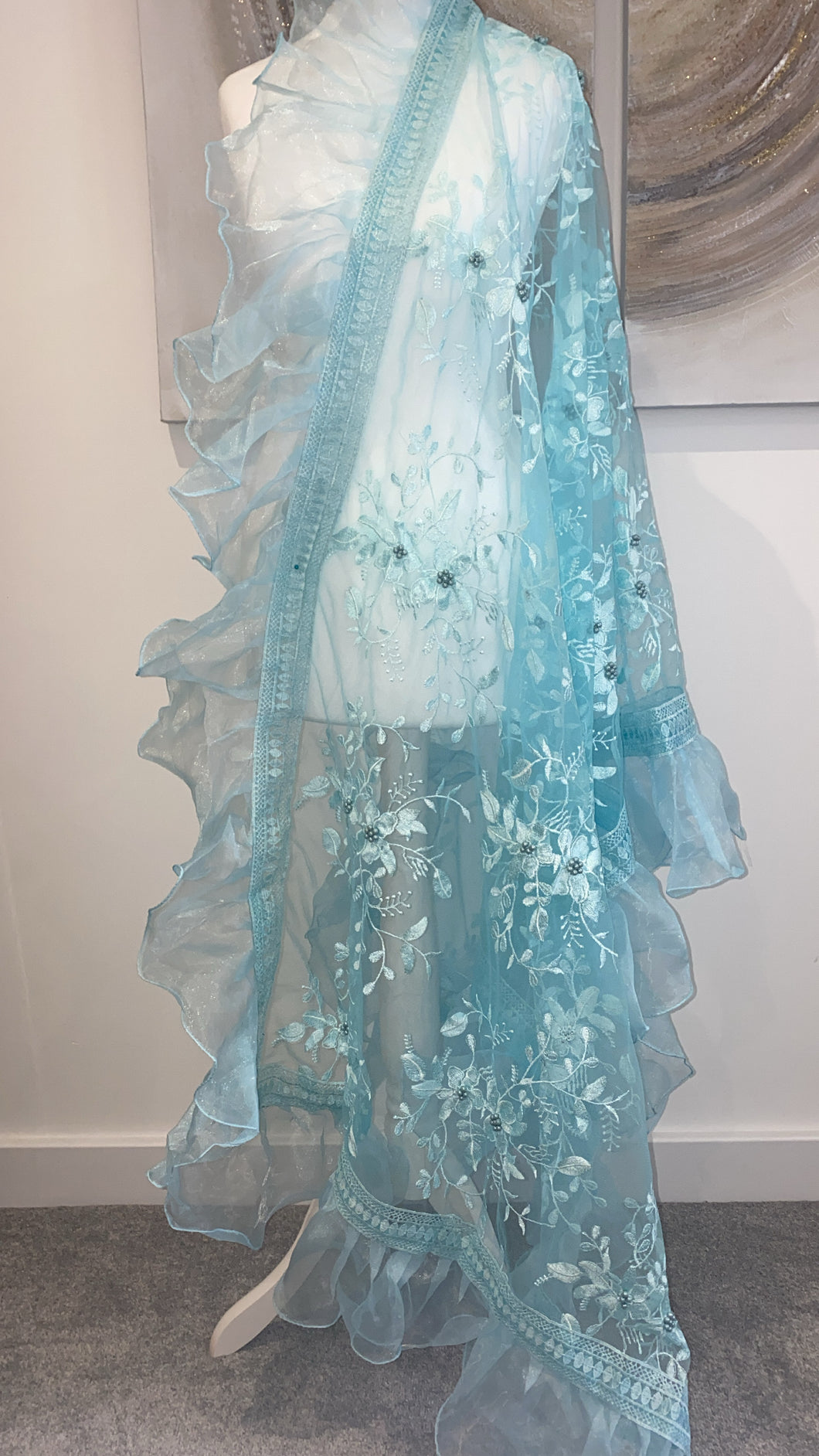 Light Blue Ruffle Scarf